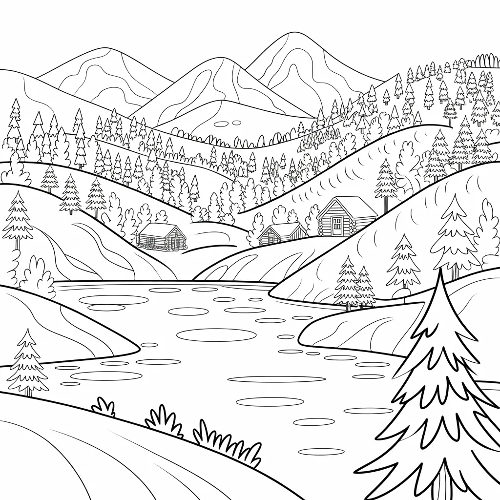 Winter Landscape Coloring Pages