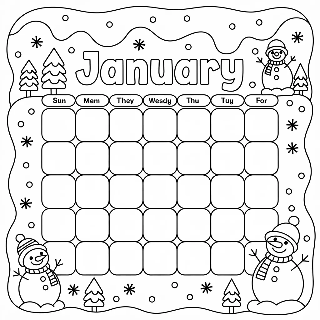 January Calendar Coloring Sheets
