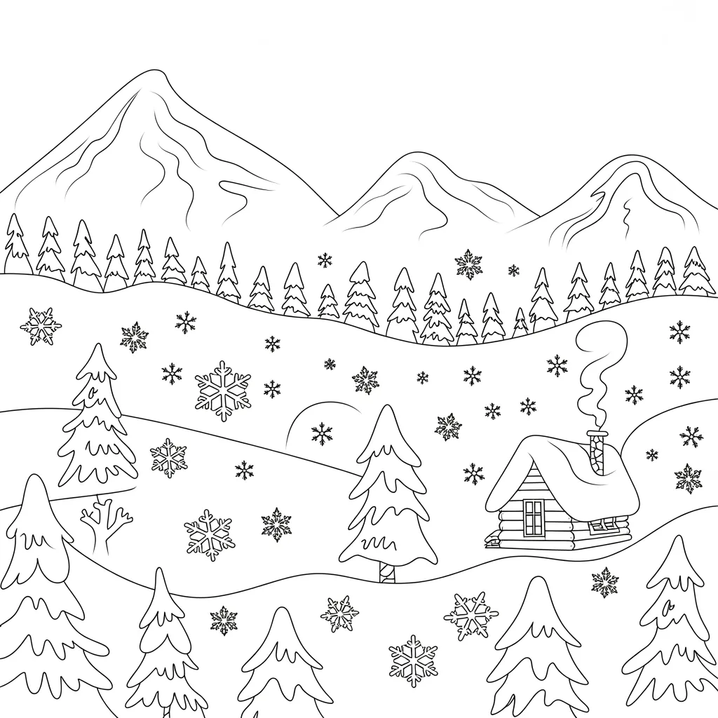 Snowy January Landscape Coloring Pages