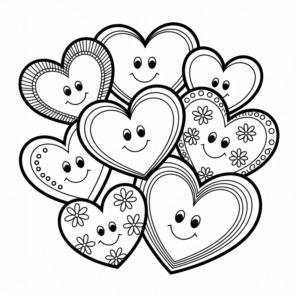 ❤️ Cute Valentine Hearts Coloring Pages