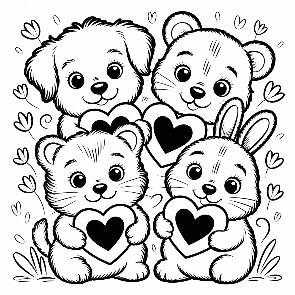 🐻 Valentine Animals Coloring Pages