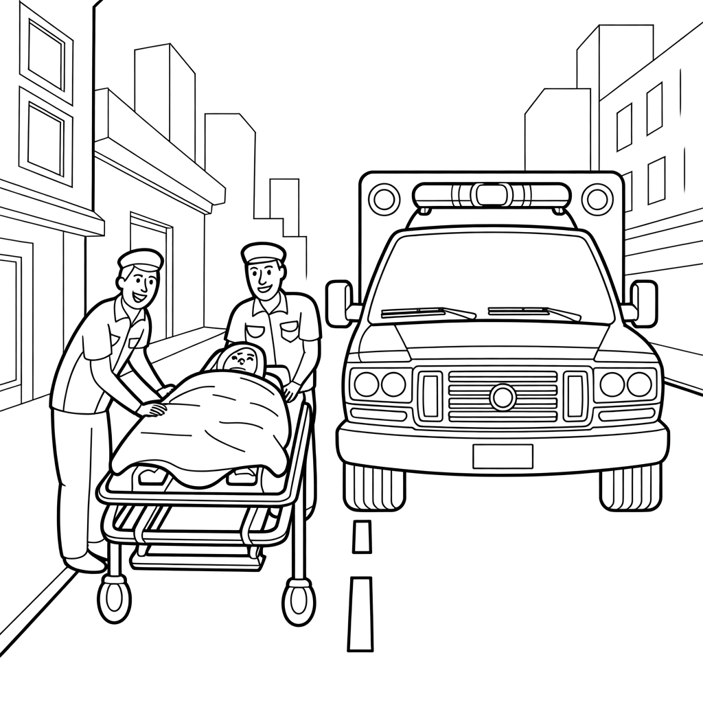 Patient with Ambulance Coloring Page