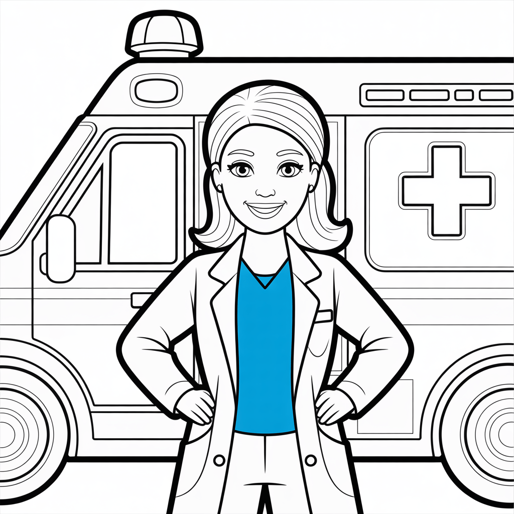 Barbie Doctor with Ambulance Coloring Page