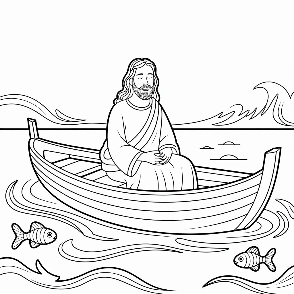 Jesus Fishing Boat Coloring Page