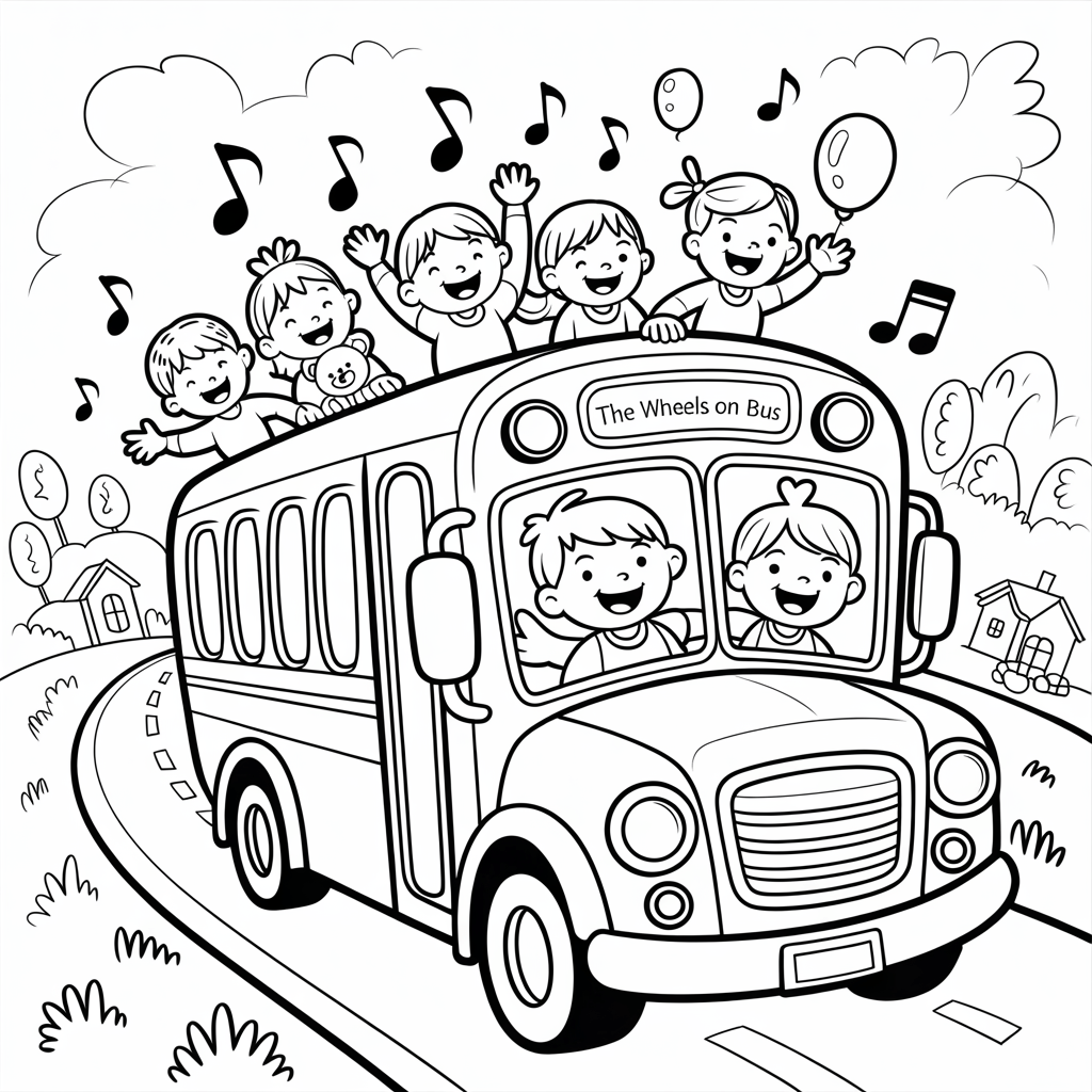 The Wheels on the Bus Coloring Page