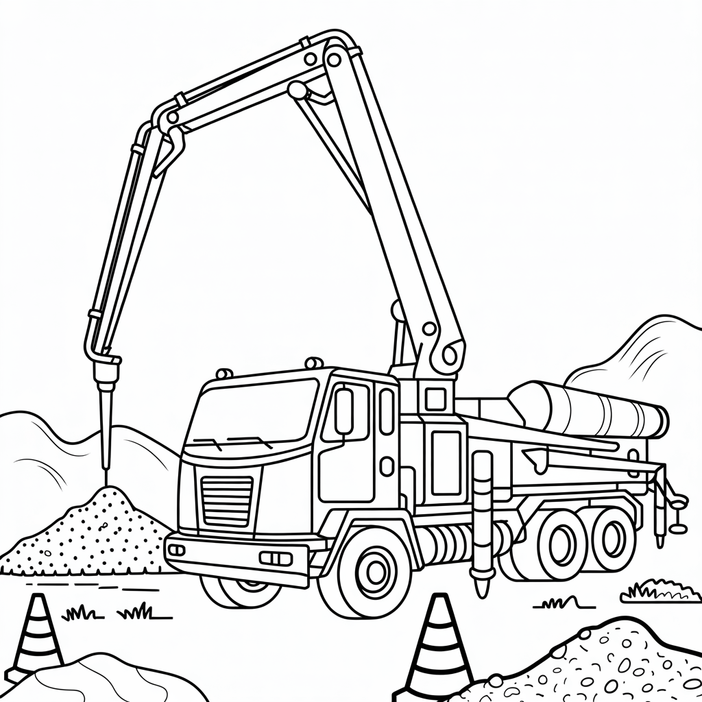 Concrete Pump Vehicle Coloring Pages